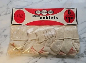 Vintage 1950s 6 Pair Beige Infant Socks Size 4-4.5 USA Made COTTON "IRREGULARS" - Picture 1 of 6