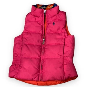 Ralph Lauren Reversible Vest Down Feather Fill Pink Orange Iconic Pony Logo - Picture 1 of 7