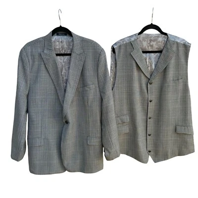 Conjunto Chaleco Blazer Sergio Valentino Para Hombres Gris Lana Cuadros Pecho Único 44L Foto 1 de 4