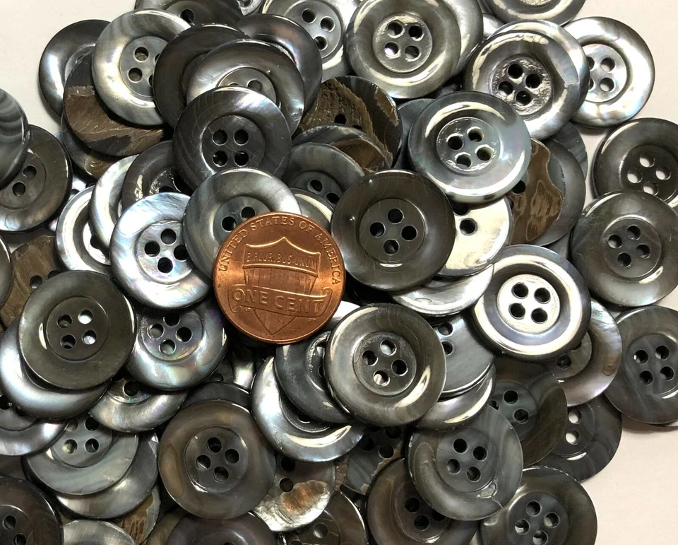 6 PCS ONLY Iridescent Smoke Gray Trocas Shell Buttons 17.5mm 11/16" 11697 - Image 1 of 4
