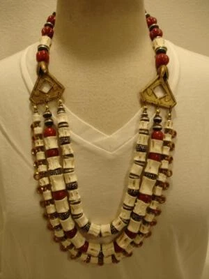 Collar KEWA Santo Domingo Nuevo México Cuentas Largo Latón Huesos de Pez Hecho a Mano Grande Foto 1 de 4