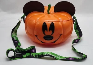WALT DISNEY Parks Mickey Mouse Halloween Pumpkin Pail Bucket + Disney Lanyard - Picture 1 of 9