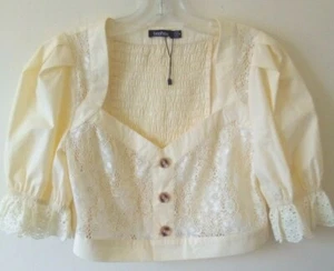 Boohoo Yellow Crop Top Sz 10 Lemon Floral Lace Broderie Anglais - Picture 1 of 9