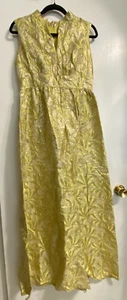 Vtg 60s Gold Lamé Hostess Dress Evening Gown SMALL Sleeveless Gold Lurex Mad Men - Picture 1 of 24