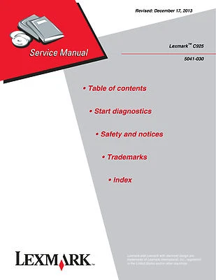 Lexmark C925 5041-030 Printer Service Manual(Parts & Diagrams) - Image 1 of 2