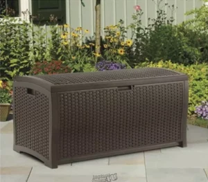 Suncast 99 Gallon Mocha Outdoor Storage Box Durable Waterproof Resin Deck Patio - Picture 1 of 4