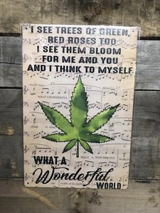 Letrero de hierba What A Wonderful World chapa de metal aluminio estaño 8"x12" retro vintage - Imagen 1 de 2