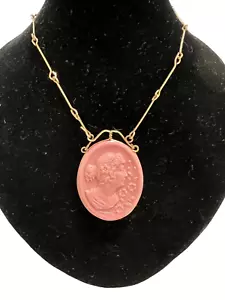 Antique Art Deco Poured Glass Givre Cameo Pendant Necklace - Picture 1 of 9