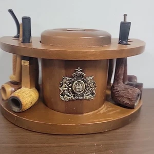 Vintage 6 Pipe Wood Smoking Pipe Holder with 6 Pipes - Picture 1 of 21