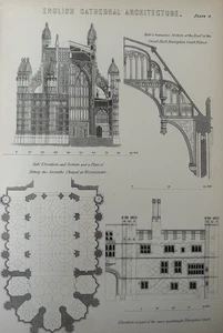 Victorian Cathedral Print c1870s | Hampton Court & Westminster Chapel Engraving - Picture 1 of 15