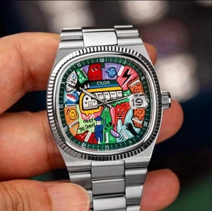 CILOA Herrenuhr Edelstahl Cartoon lackiertes Zifferblatt Waterpoof Quartz Dress - Bild 1 von 4