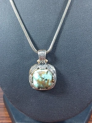 Collar Colgante Turquesa Tono Plateado Hermoso Filigrana Occidental Moda Retro Foto 1 de 4