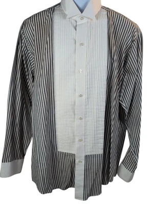 Domani Collection Men’s Long Sleeve Shirt XL Black w White Stripe Grandfather - Image 1 of 4