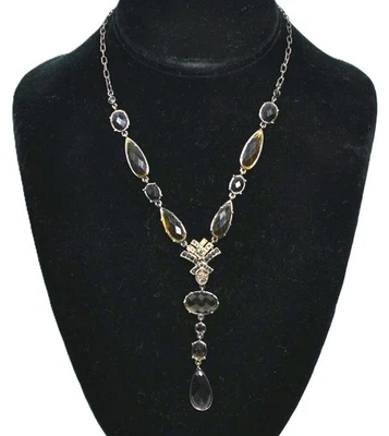 Carolina Herrera Y-Necklace Black Acrylic Beads Art Deco Gunmetal 15in Drop - Image 1 of 4