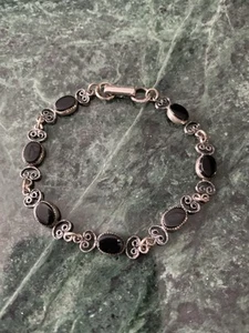 Vintage Onyx und Sterlingsilber filigran Tennis Gliederarmband 7 Zoll - Bild 1 von 10