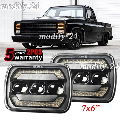 Pair 7x6 inch Led Headlight Hi/Lo DRL Beam Fit Chevrolet C10 C20 C30 K10 K20 K30 - Image 1 of 4