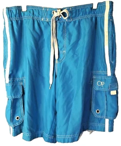 OP Men's Solid Tugger Short Big Blue/White Swim Trunks RN# 52469 Size M (32-34) - Picture 1 of 5