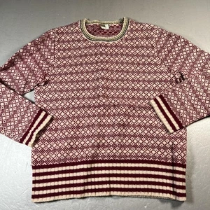 Vintage J Crew Sweater Mens Large Red Fair Isle 100% Wool Crewneck Knit 90s - Picture 1 of 6