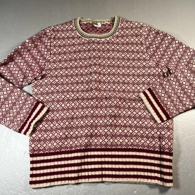 Vintage J Crew Sweater Mens Large Red Fair Isle 100% Wool Crewneck Knit 90s - Image 1 of 4