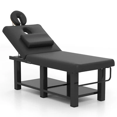 Mesa de masaje negra de alta resistencia respaldo ajustable salón belleza spa cama de tatuaje Foto 1 de 4
