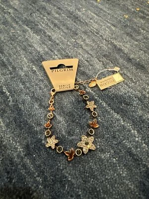 Pulsera Pilgrim Swarovski Cristal Azul Floral Cobre Foto 1 de 2