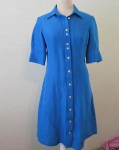 REBECCA & DREW womens 32" bust Small turquoise blue linen silk s/s career dress  - Picture 1 of 3