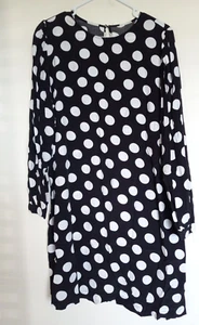 Vestido Mujer Talla XL Negro Blanco Lunares Manga Larga Rayón - Imagen 1 de 3