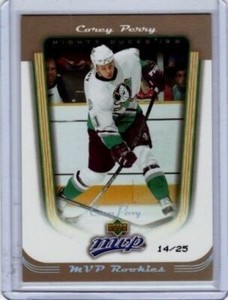 05-06 Corey Perry Upper Deck MVP Platinum Gold SP Rookie Card 14/25