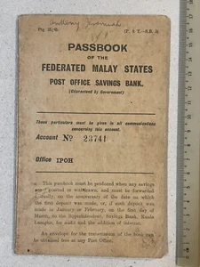 1946 Caja de ahorros de la oficina de correos libre libreta de pasaportes Federados Estados Malayos Oficina IPOH - Imagen 1 de 7