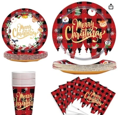 Juego de vajilla desechable de Navidad vajilla de Navidad con pajitas (3 juegos) Foto 1 de 2
