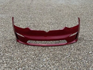 2021-2023 Tesla Model X Front Bumper Red 1588186-00-C OEM Crack Damage - Picture 1 of 9