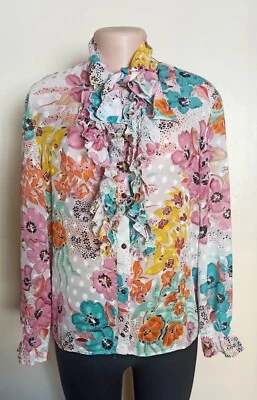 Blusa Just Cavalli para mujer con volantes florales corbata frontal talla 46 EE. UU. 10 UK 14 Foto 1 de 4