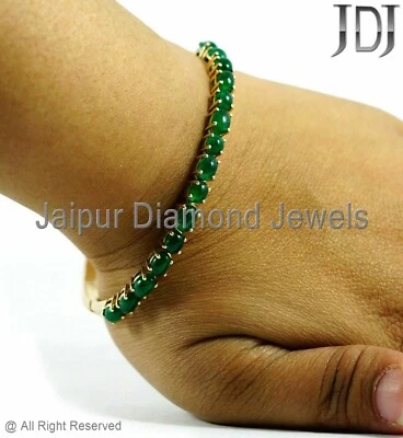 14 kt Yellow Gold Natural Emerald Bangle Bracelet Gemstone Jewelry Wedding Gifts — 第 1/4 张图片