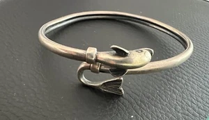 Vintage Dolphin Head & Tail Bypass Bangle Bracelet - Picture 1 of 8
