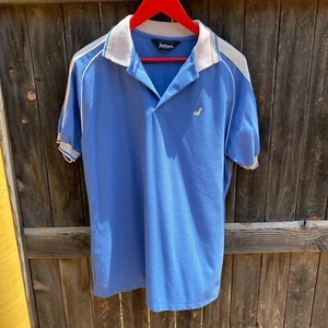 70s Jantzen blue athletic sleeve striped piped trim polo shirt size Large prep - Picture 1 of 7