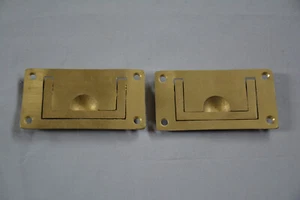 PAIR NOS RECTANGLULAR SOLID BRASS INSET LIFT PULL HANDLE HATCH DOOR DESK (G55) - Picture 1 of 10