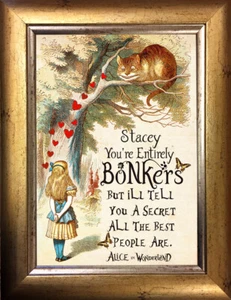 PERSONALISED Alice in Wonderland ART PRINT VINTAGE ANTIQUE Christmas Gift #77 - Picture 1 of 15
