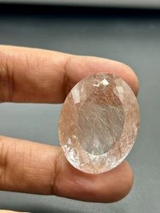 84.80 ct Natural Copper Rutile Quartz Faceted 34X26mm Rutilated Loose Gemstone - Picture 1 of 4