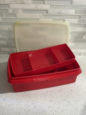 Винтажный Tupperware Tuppercraft красный Stow-N-Go хобби шитья Craft / рыболовная коробка - Изображение 1 из 4