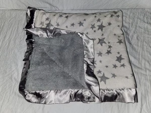 Minky Couture Baby Blanket Star Satin Ruffle Trim Thick White Gray 33x36" - Picture 1 of 12