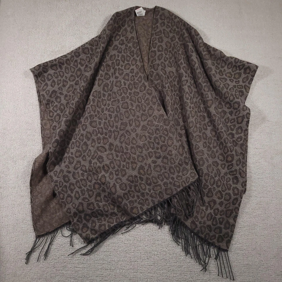 Poncho Woolrich Chal Mujer Talla Única Marrón Leopardo Estampado Animal Flecos Envoltura Foto 1 de 4
