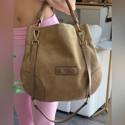 Alexander McQueen Studded Suede hobo Shoulder Bag Italy – Camel Brown - Image 1 of 4