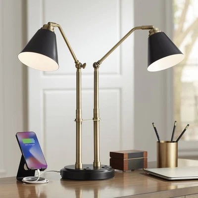 Sentry Modern Desk Lamp 23" High Black Brass USB Port LED Adjustable for Bedroom - Image 1 of 4