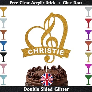 Personalised Cake Topper For Music Lovers Any Name Glitter Cake Decorations UK - Picture 1 of 17