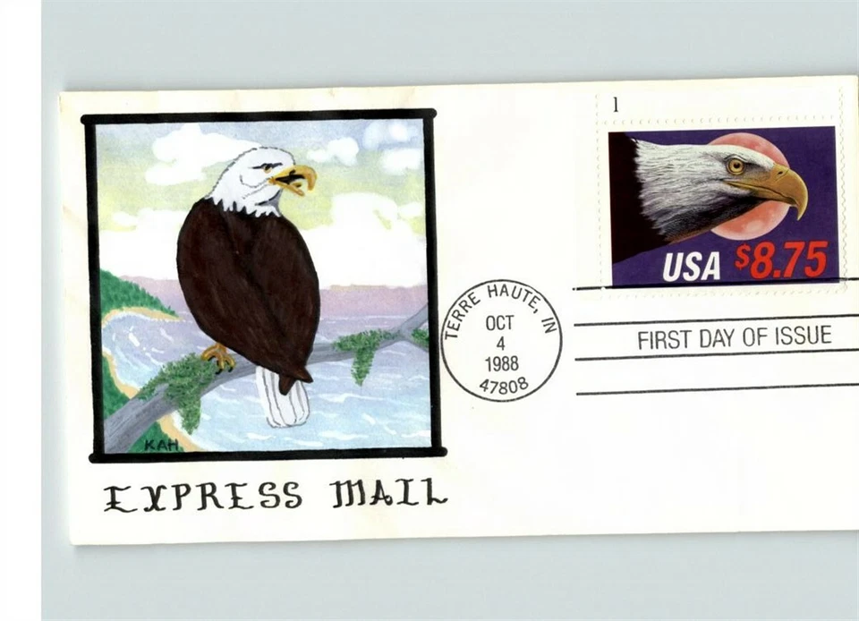 $8.75 Hand painted BALD EAGLE and Full Moon EXPRESS Mail First Day of Issue, 198 - Image 1 of 1