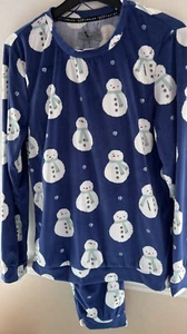 Soft Velour Blue With Snowmen Designed Men’s Pyjama Set ~ XS  - Picture 1 of 3