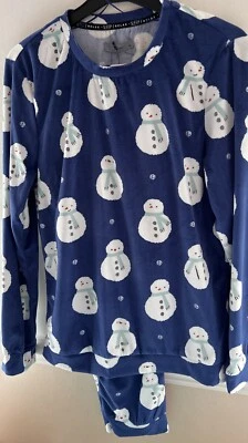 Soft Velour Blue With Snowmen Designed Men’s Pyjama Set ~ XS  - Image 1 of 3