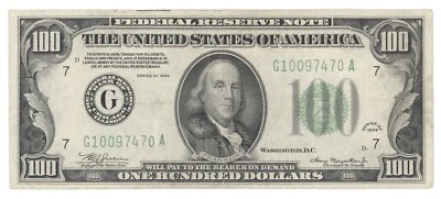 1934 Chicago, IL $100 Federal Reserve Note Bill Hundred Dollar Circulated - Image 1 of 2