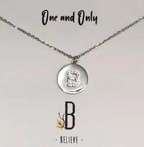 Adjustable "B" Pendant Initial Necklace 16-18 Inch Silver Rhodium Dipped - Picture 1 of 4
