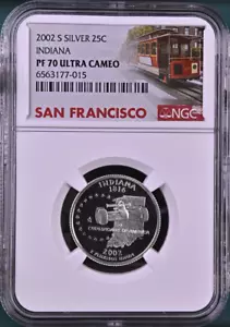 :2002-S S25C WASHINGTON INDIANA QUARTER NGC PF70UCAM SILVER RARITY R3 TOP-POP - Picture 1 of 2